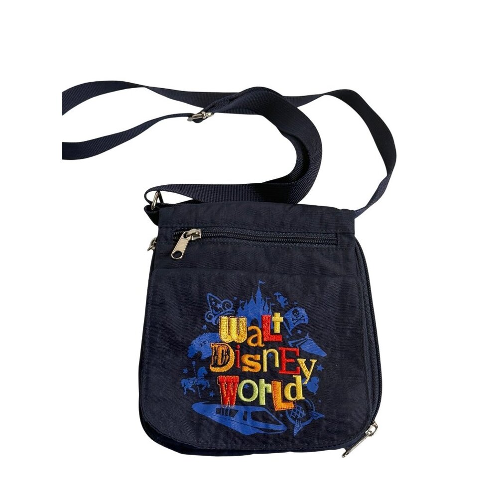 Walt Disney World Messenger Bag Navy Blue VTG Embroidered Crossbody Travel Pouch